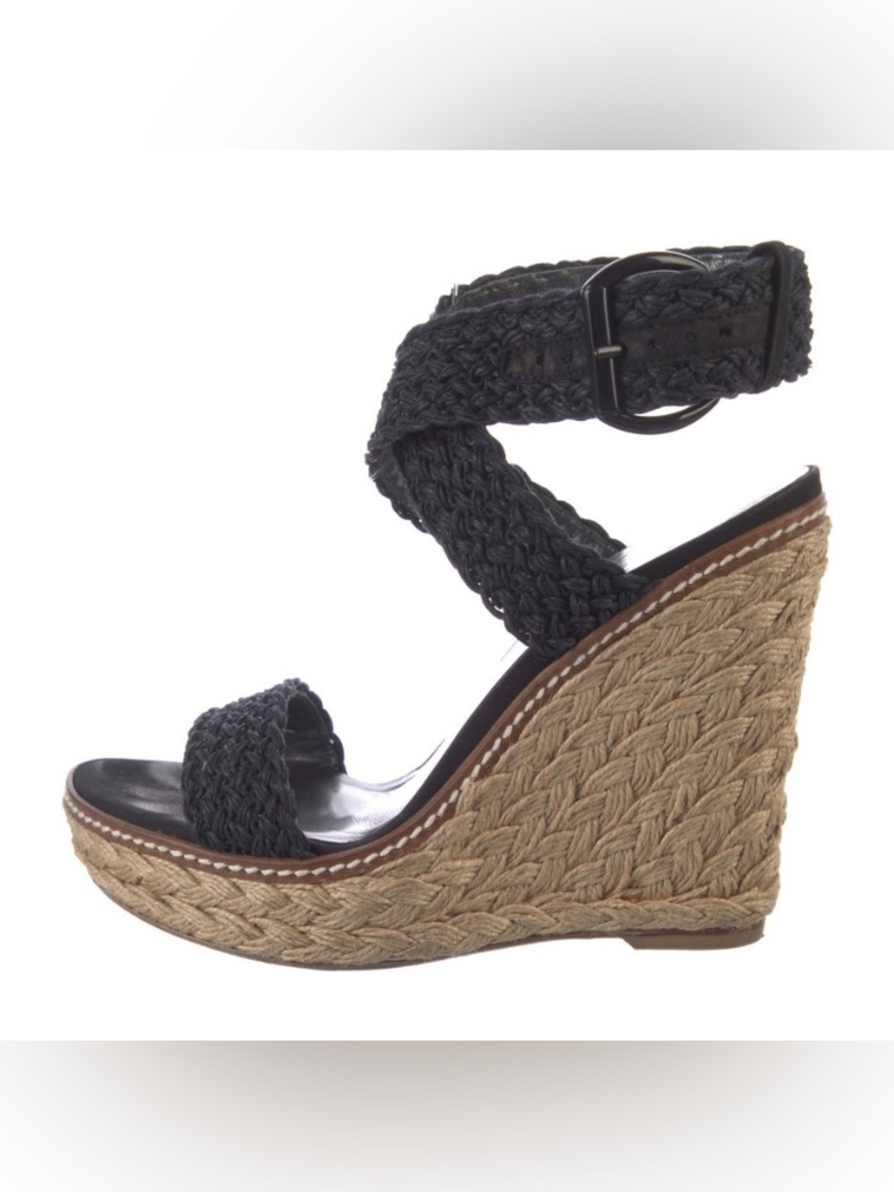 Stuart Weitzman Braided Espadrille Wedge Sandals - black size 8 M